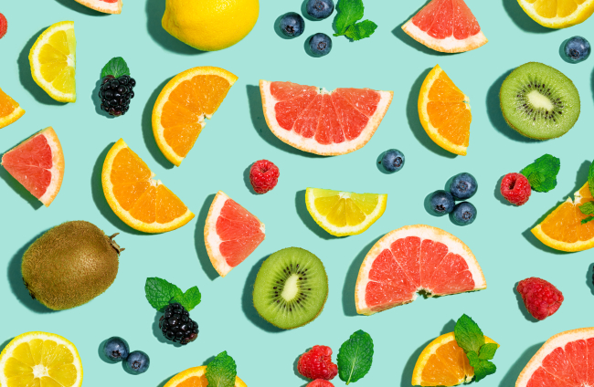 Collection of mixed fruits overhead view flat lay