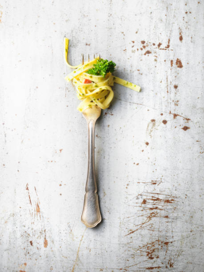 Tagliatelle with tender stem broccoli on for